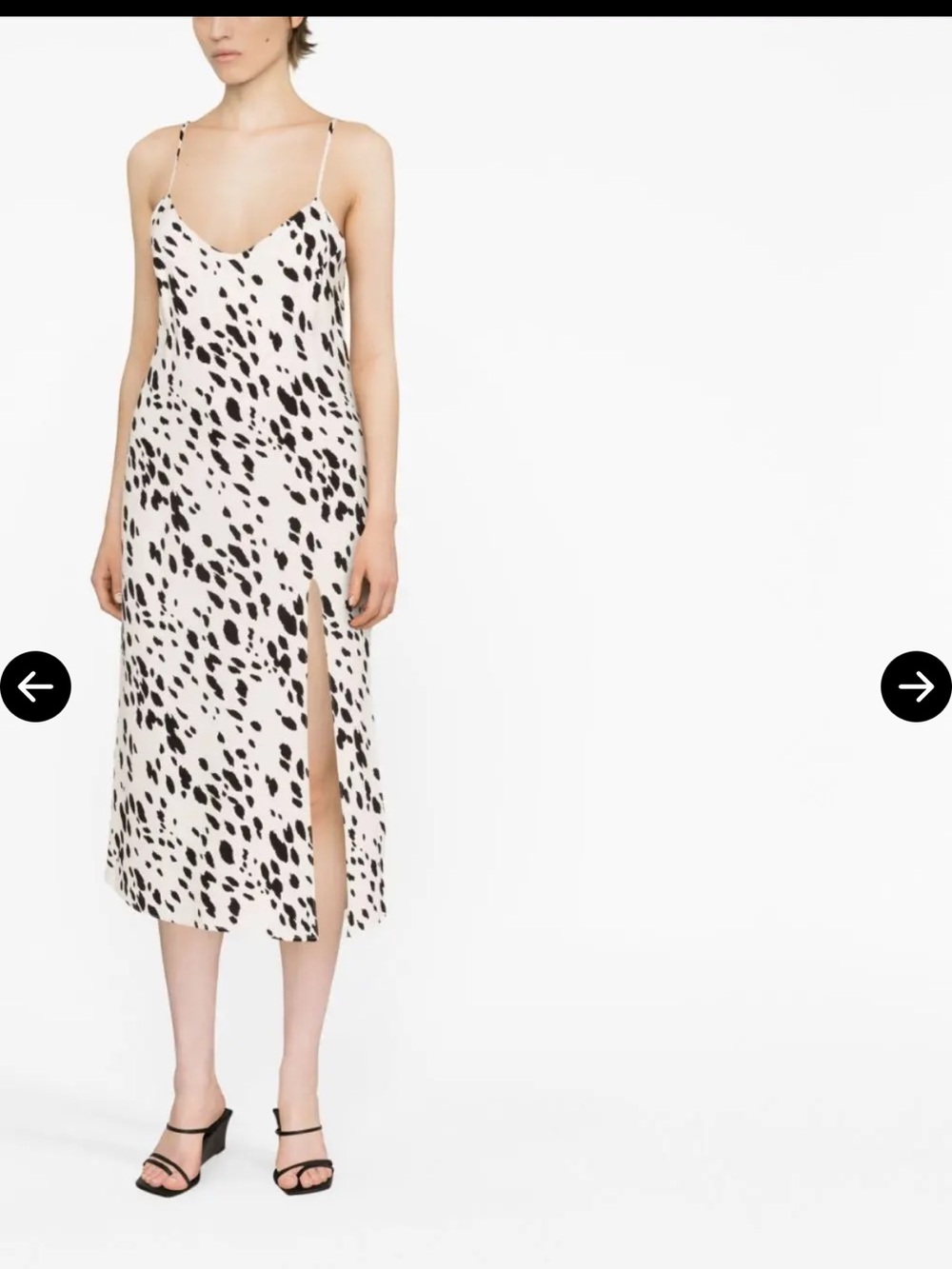 REFORMATION CREMINI — Spotted Slip Midi Dress with Side Slit - Cream/Black